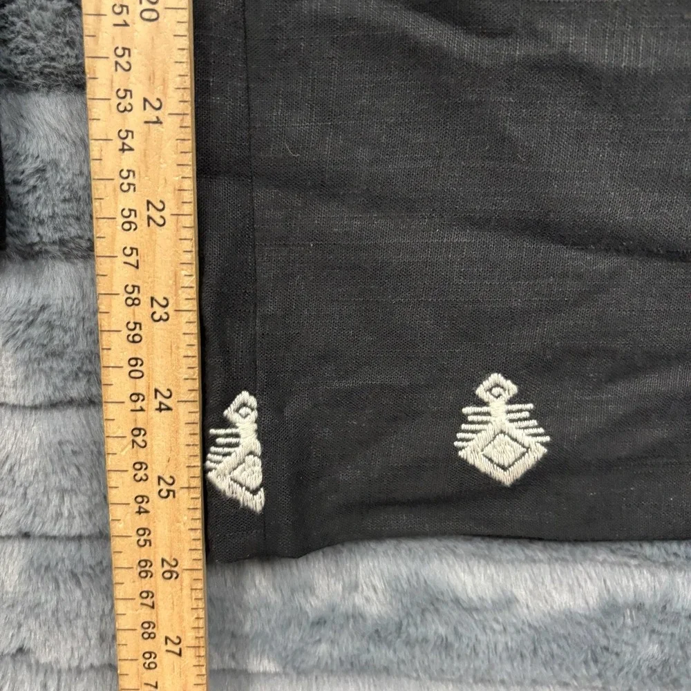 Zara Womens Black Embroidered Linen Blend Wide Leg Pants High Waist Small 26